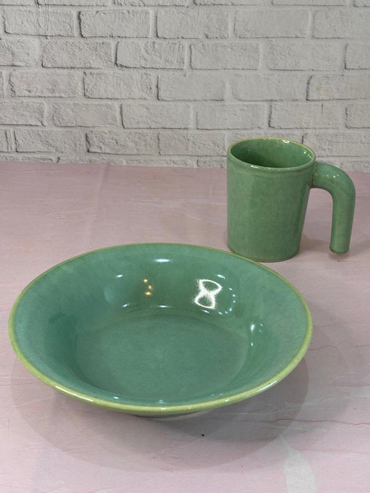 Green Ele Coffee Mug with Green Pasta Plate Combo Set of 2