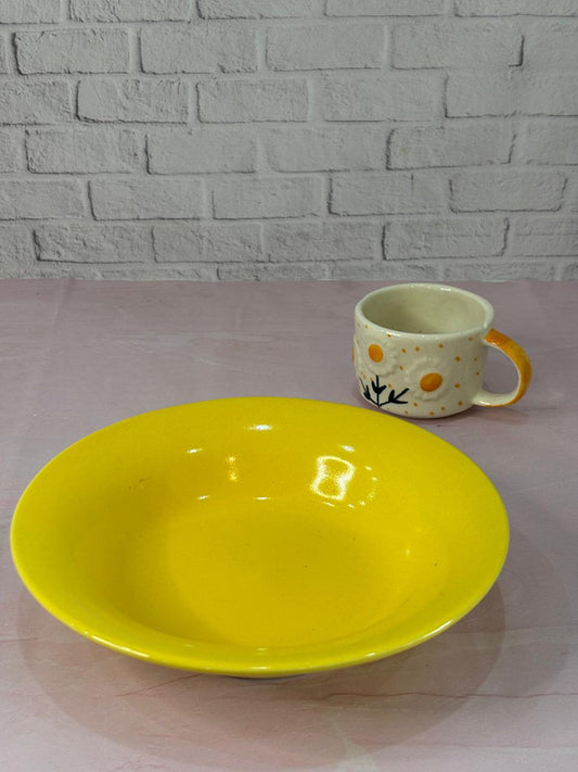 3D Yellow Sunflower Coffee Mug & Yellow Pasta Plate Combo Set of 2