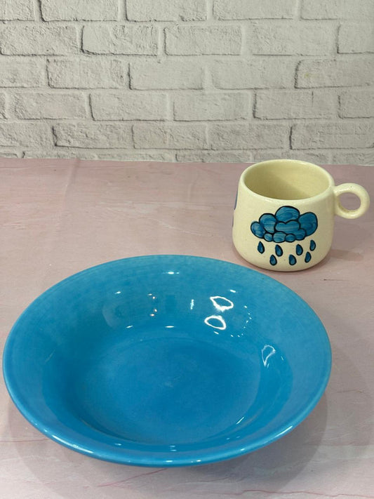 Cloud Coffee Mug & Blue Pasta Plate Combo Set of 2