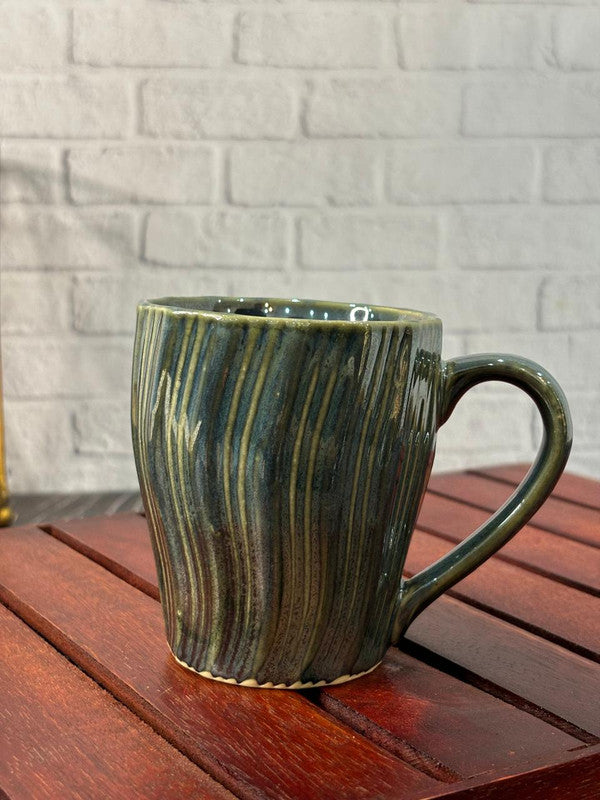 Olive Green Glaze Waving Brush Coffee Mug