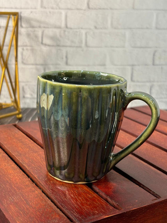 Olive Green Glaze Lines Coffee Mug