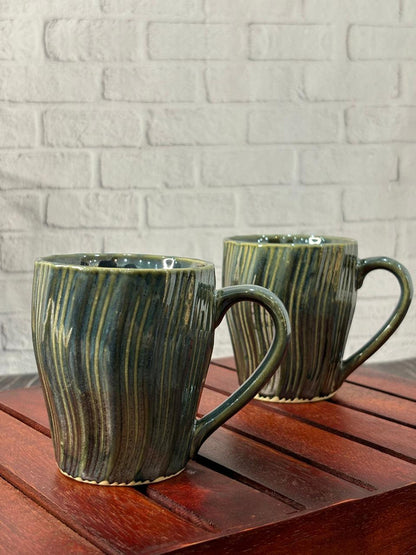 Olive Green Glaze Waving Brush Coffee Mug