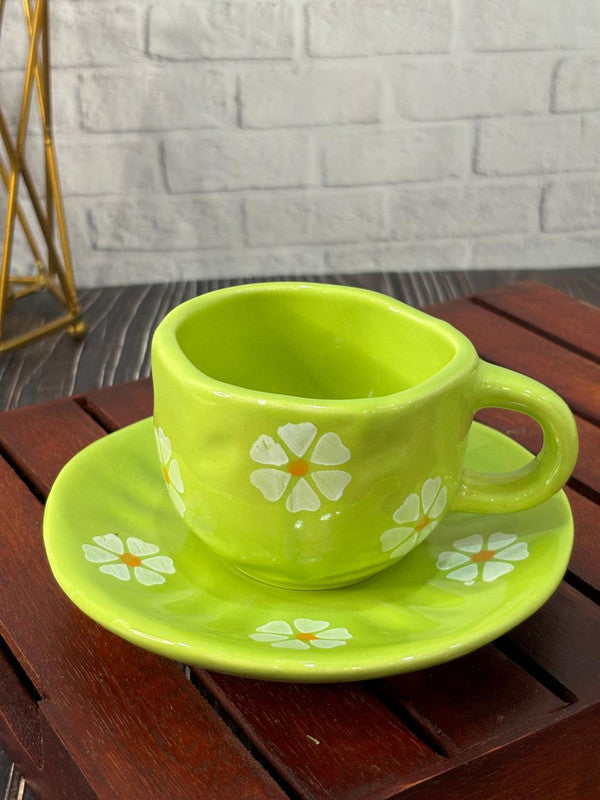 Lemon Floral Coffee Mug with Saucer