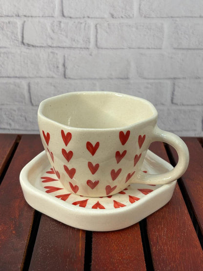 Red Heart & Evil Eye Coffee Mug Saucer Combo