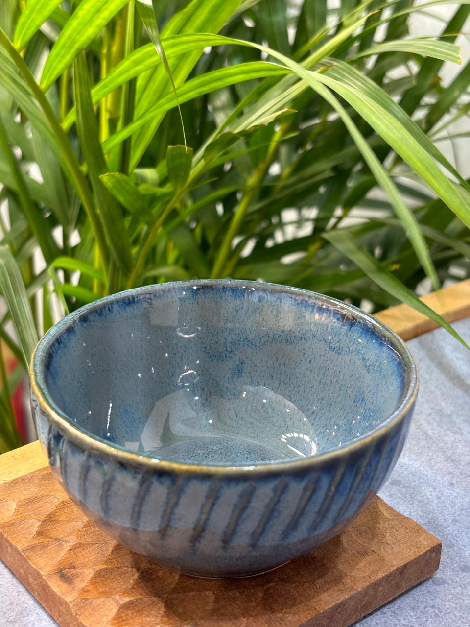 Metallic Blue Lines Glaze Curry Bowl Set of 2