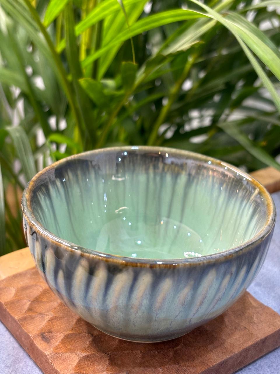 Sea-green with Line Glaze Curry Bowl Set of 2