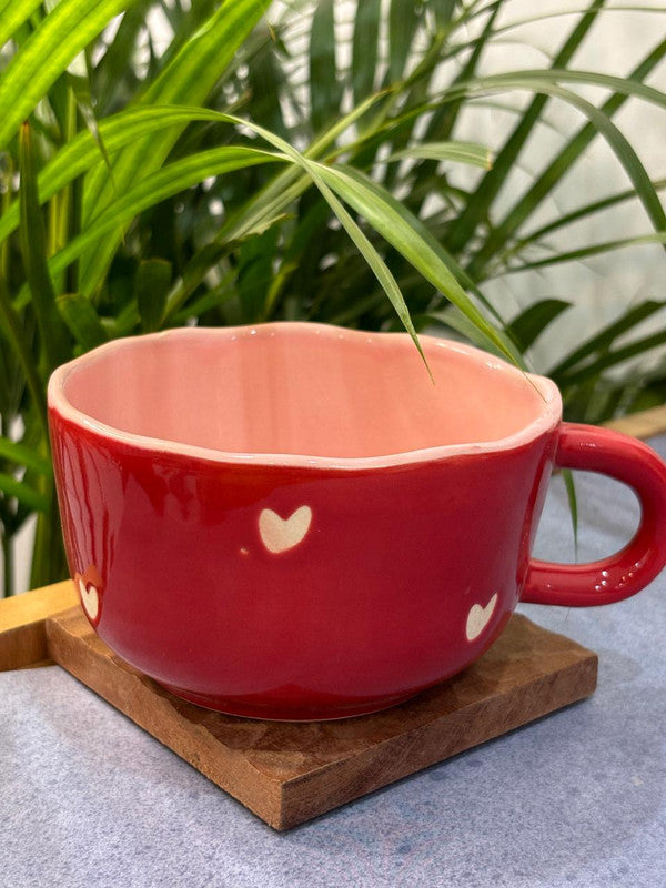 Red Hearts Cappuccino Coffee Mug with Saucer