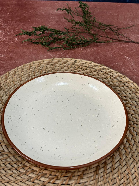 White Quarter Plate with Brown Rim