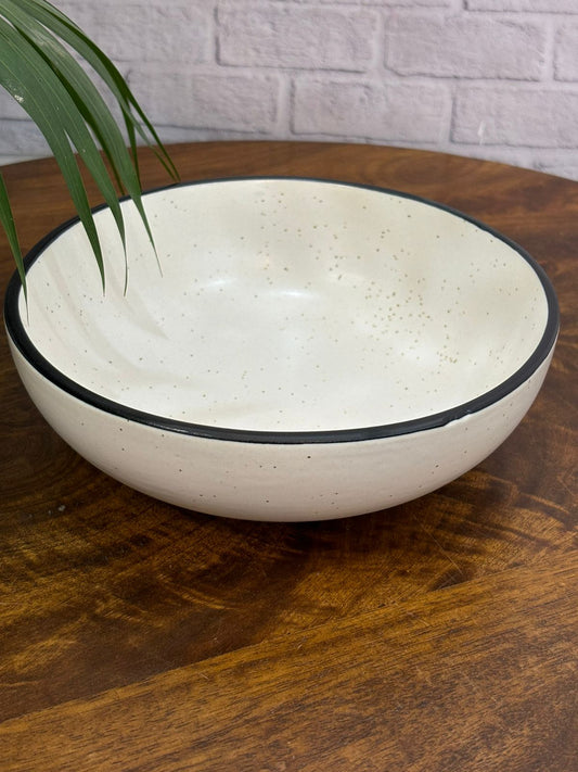 White Serving/Salad Bowl with Black Rim