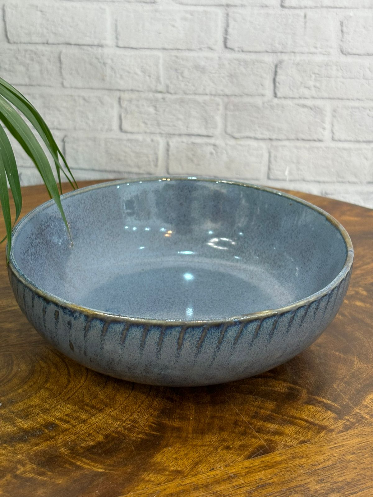 Metallic Blue Line Glaze Serving/Salad Bowl