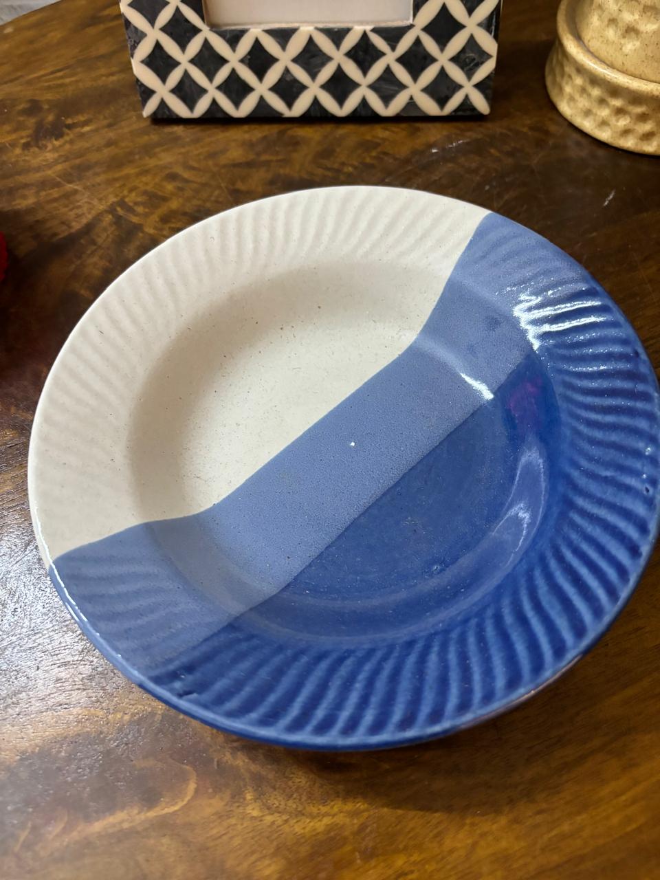 Blue White Dual Shade Pasta Plate (7inc)