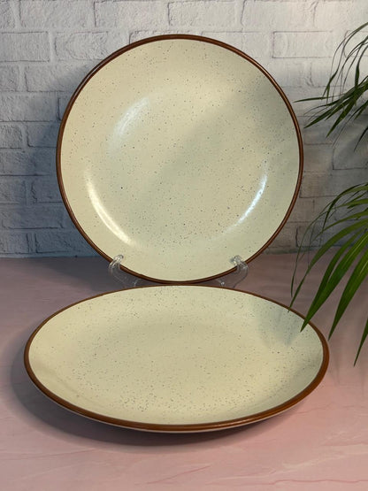 White Dinner Plate with Brown Rim