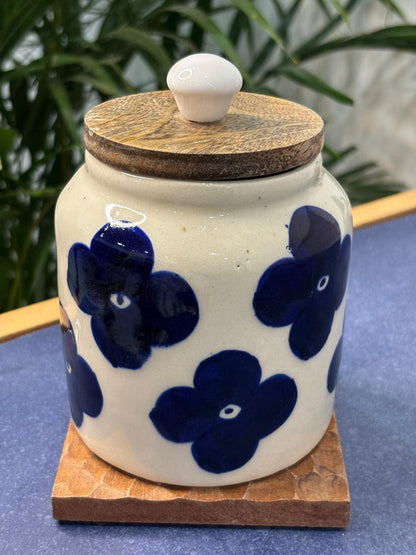 Dark Blue Floral Air-tight Jar