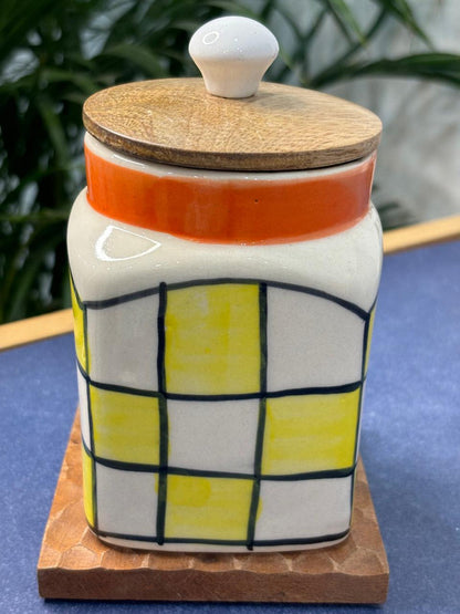 Yellow White Checkered Air-tight Jar