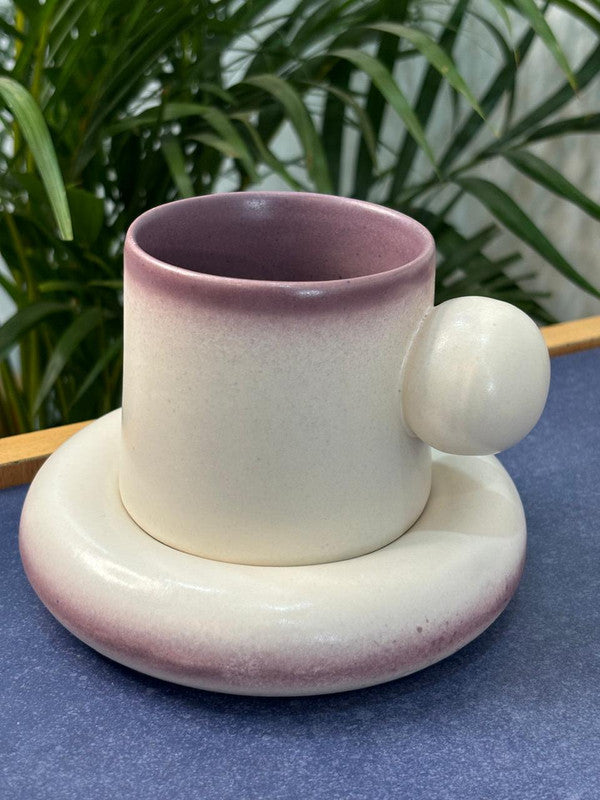 Purple Knob Handle Coffee Mug with Saucer