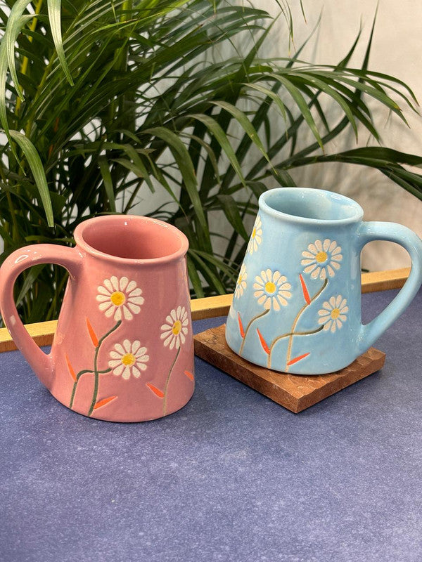 Blue & Pink Sunflower Coffee Mug Set of 2