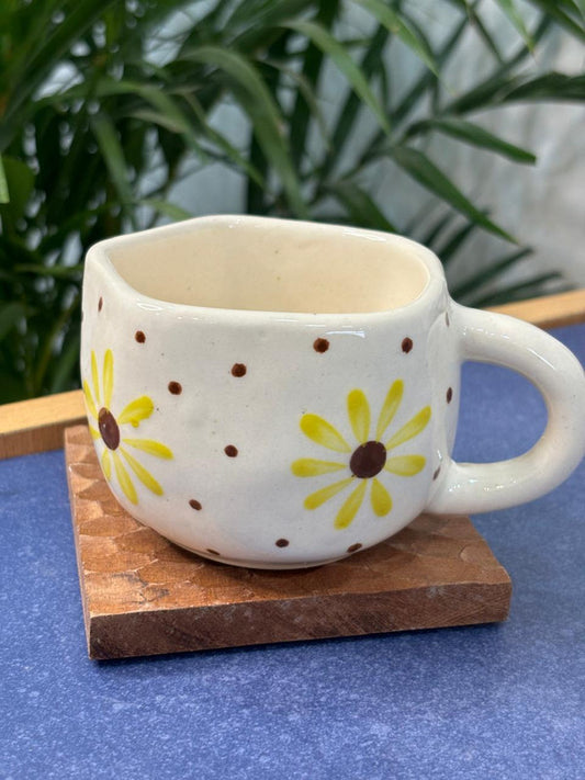 Brown Polka Yellow Flower Coffee Mug