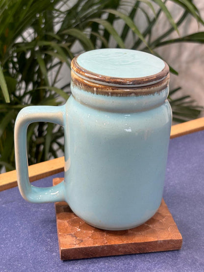 Sky Blue Glaze Tall Coffee Mug with Lid