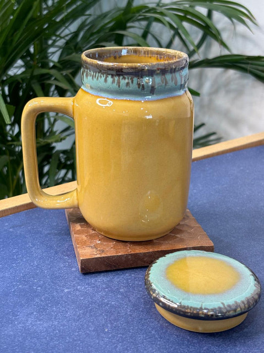 Brown Glaze Tall Coffee Mug with Lid