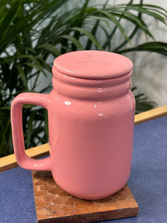 Pink Glaze Tall Coffee Mug with Lid