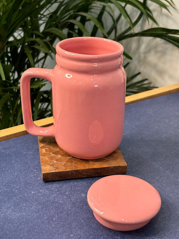 Pink Glaze Tall Coffee Mug with Lid