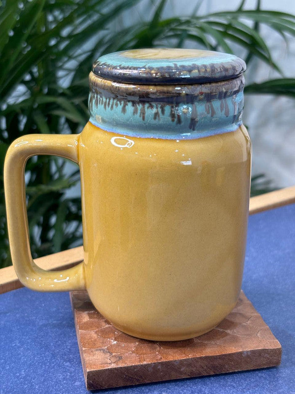 Brown Glaze Tall Coffee Mug with Lid