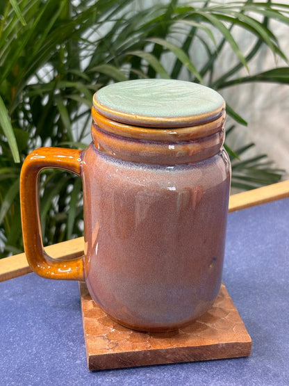 Brown Glaze Tall Coffee Mug with Lid