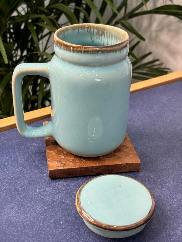 Sky Blue Glaze Tall Coffee Mug with Lid