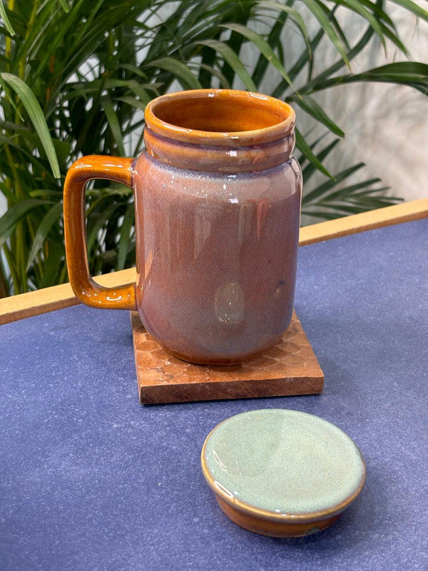 Brown Glaze Tall Coffee Mug with Lid