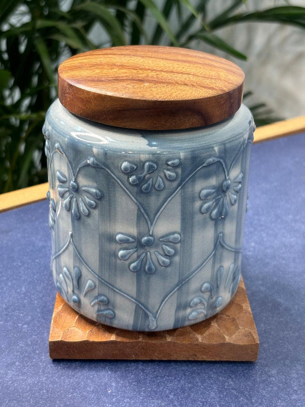 Grey Embossed Floral Air-tight Jar