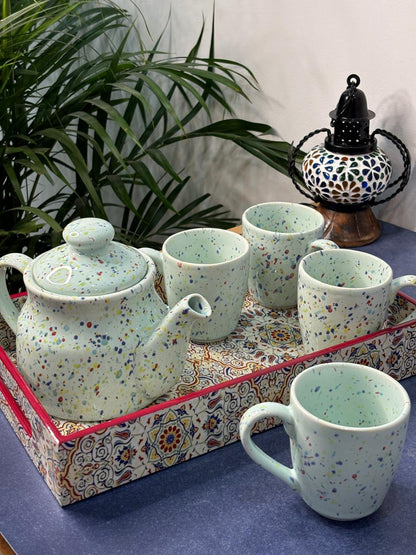 Color Splash Sky Blue Kettle Set with Tray (Set of 6)