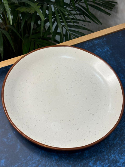 White Dinner Plate with Brown Rim