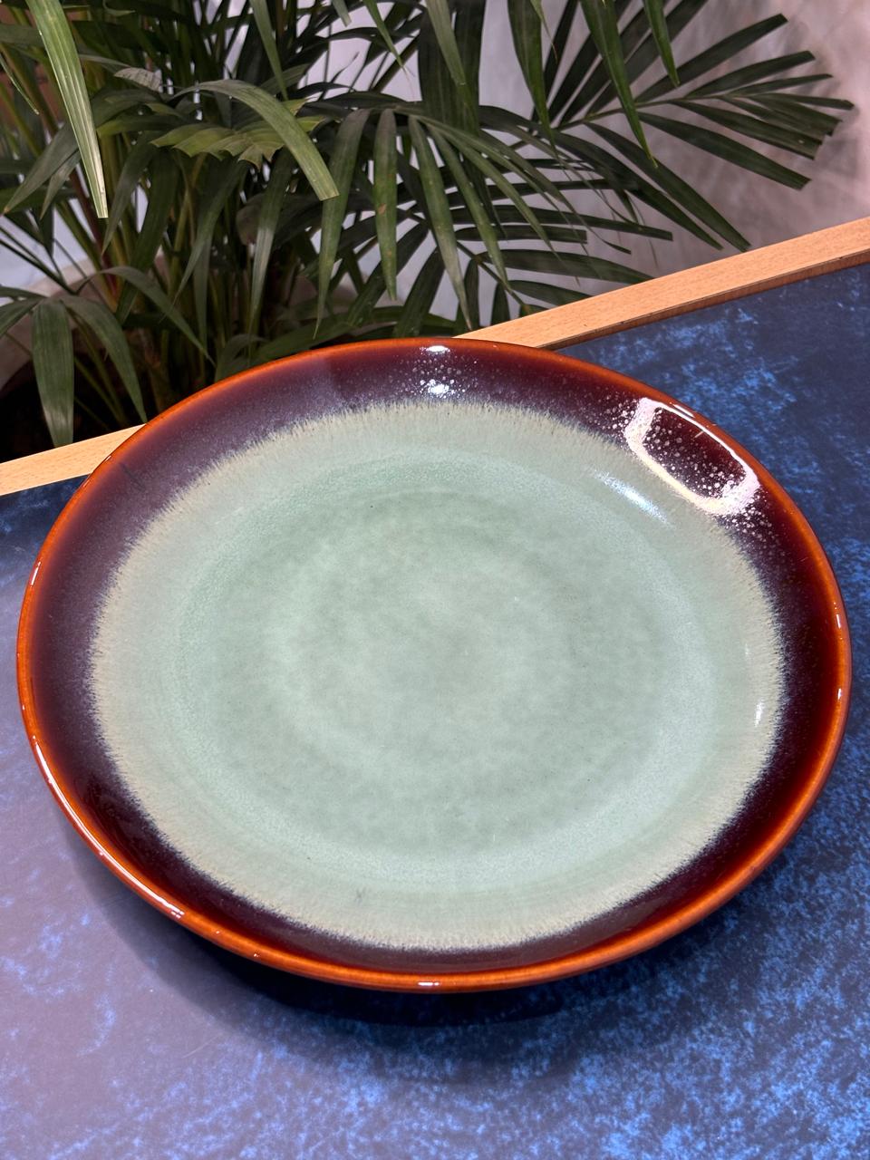 Green Brown Glaze Dinner Plate