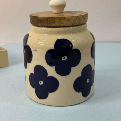 Dark Blue Floral Air-tight Jar