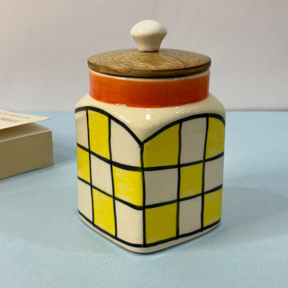 Yellow White Checkered Air-tight Jar