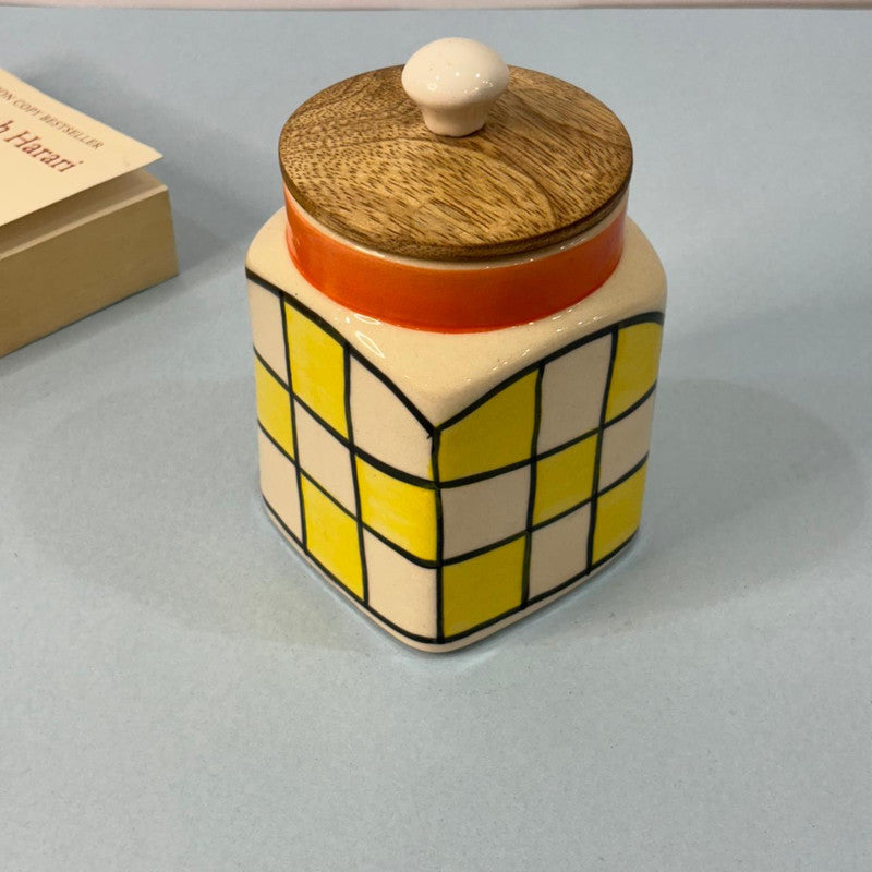 Yellow White Checkered Air-tight Jar