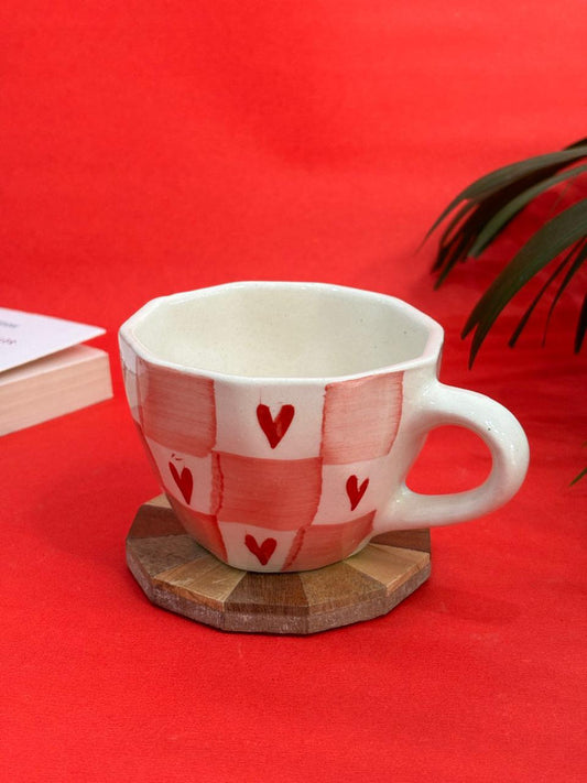 Red Heart Checkered Coffee Mug