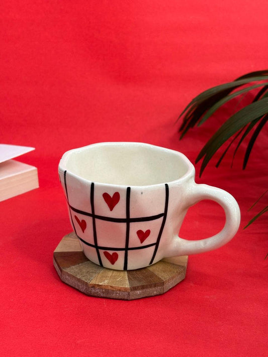 Red Heart Black Checkered Coffee Mug