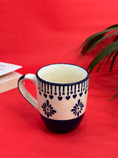 Blue Heart and Floral Pattern Coffee Mug