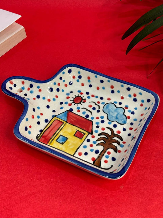 Hut Print Handpainted Medium Kids Snack Platter