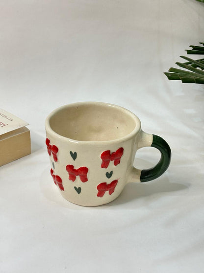 3D Pink Bow with Green Handle Coffee Mug