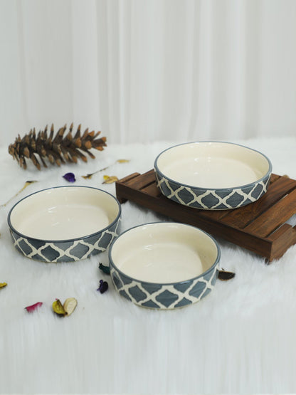 Grey Moroccan Pattern Serving Bowl Set (Set of 3)