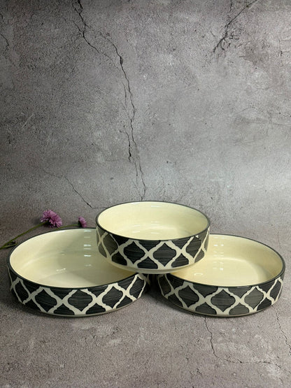 Grey Moroccan Pattern Serving Bowl Set (Set of 3)