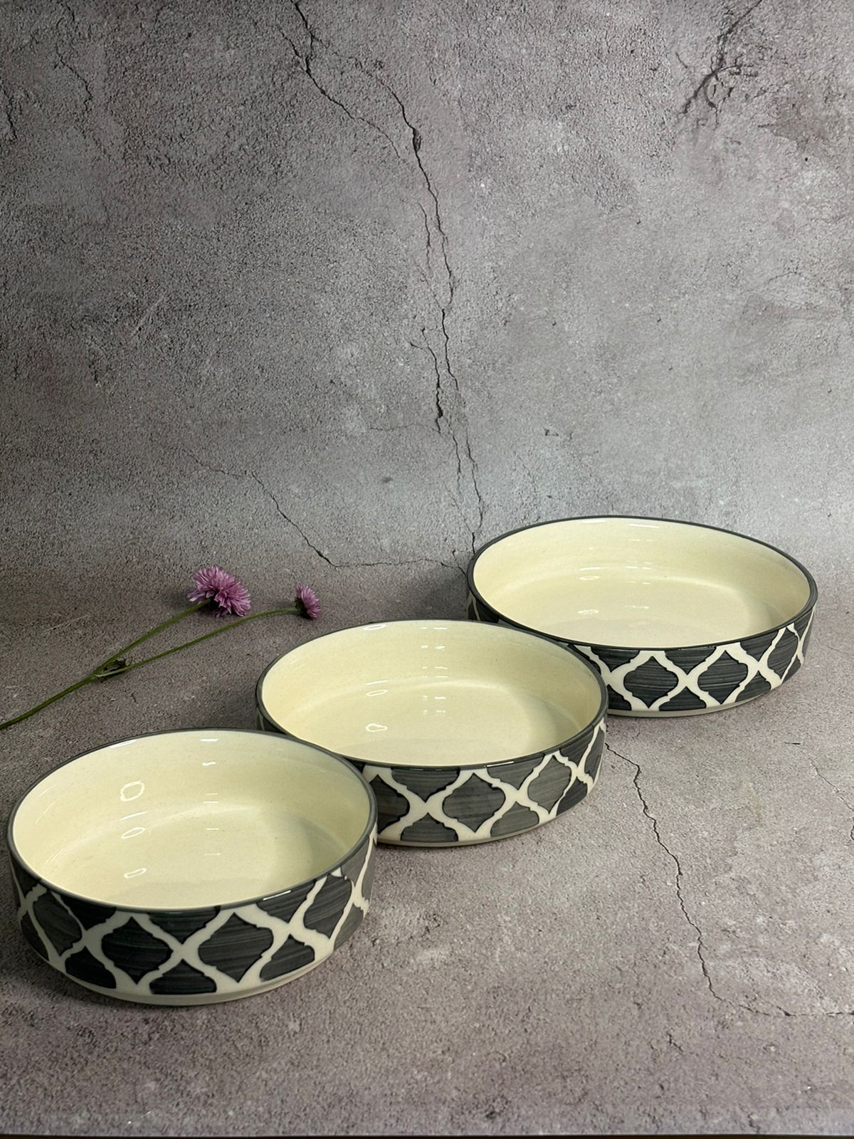 Grey Moroccan Pattern Serving Bowl Set (Set of 3)