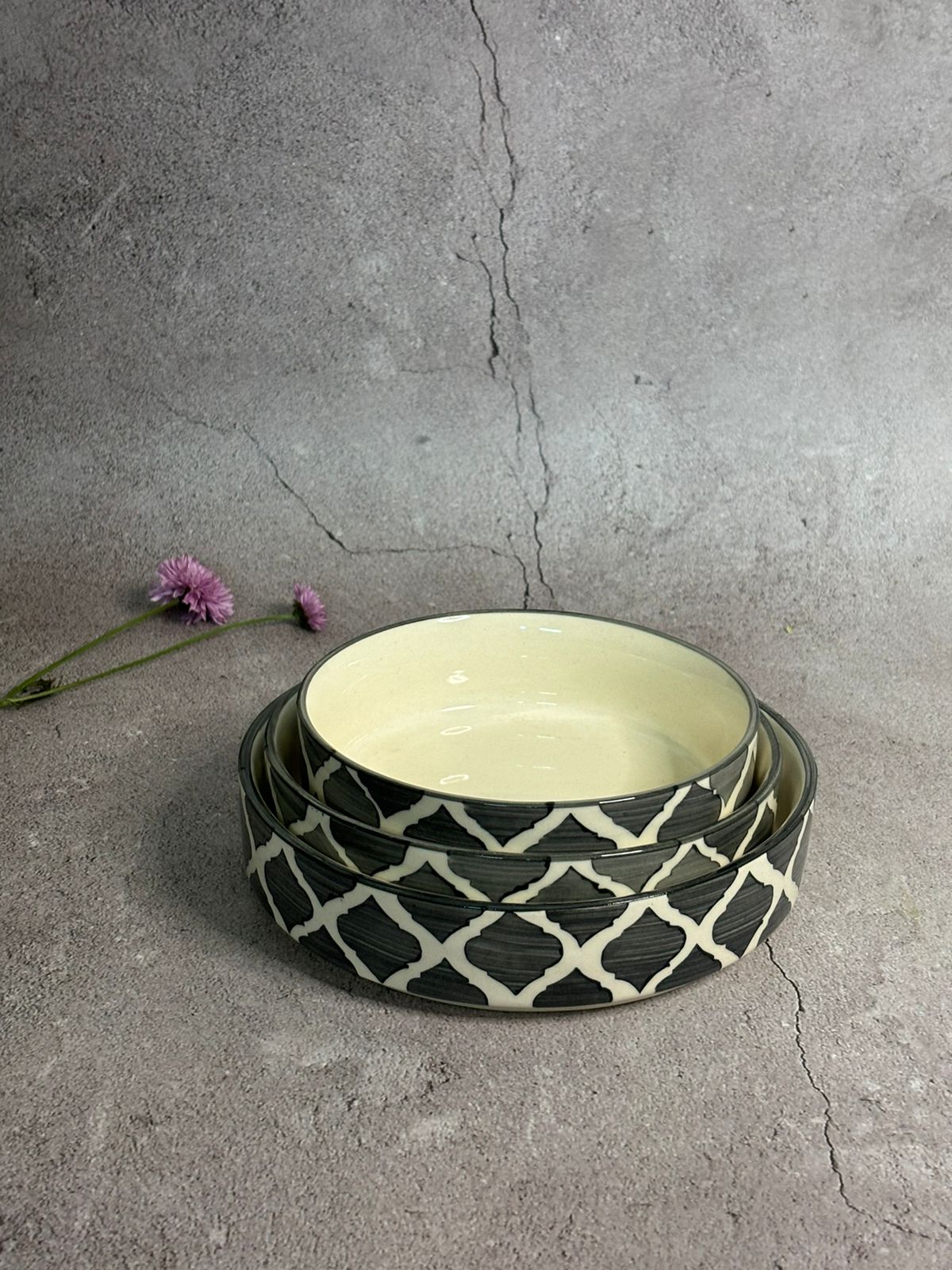 Grey Moroccan Pattern Serving Bowl Set (Set of 3)