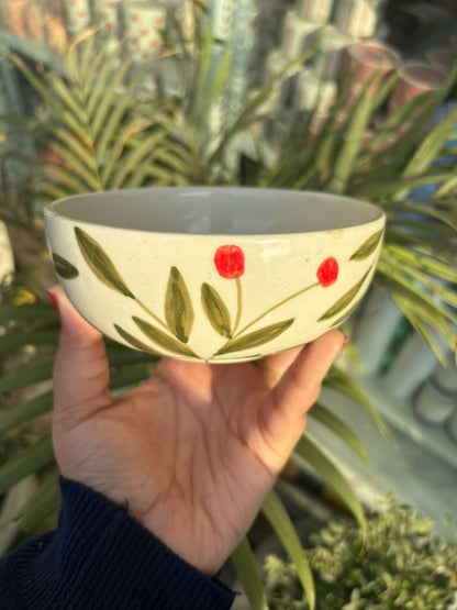 Red Cherry Hand-painted Snack Bowl