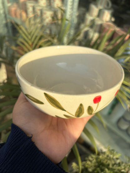 Red Cherry Hand-painted Snack Bowl