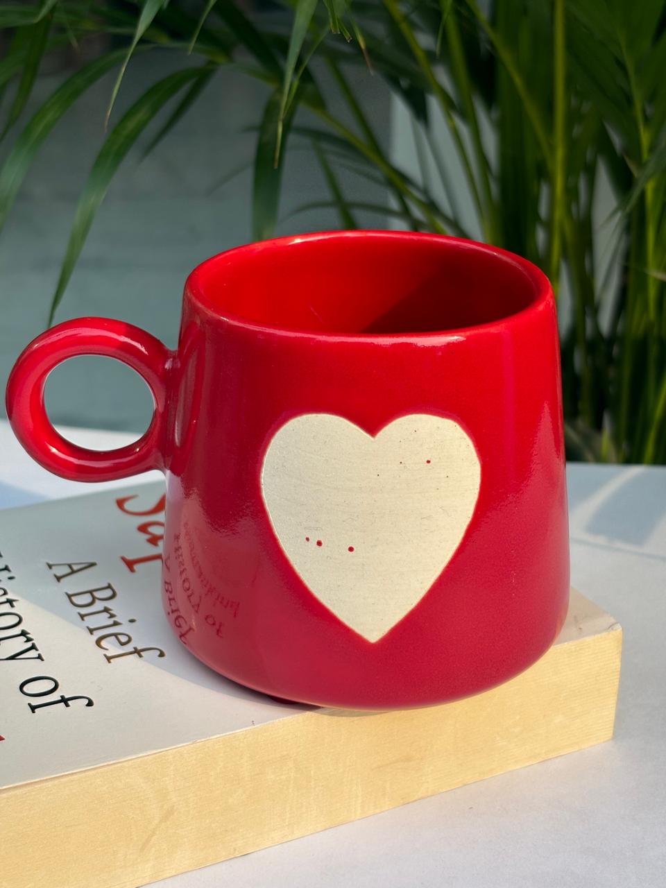 Big Red Heart Narrow Coffee Mug with Saucer Combo (Set of 2)