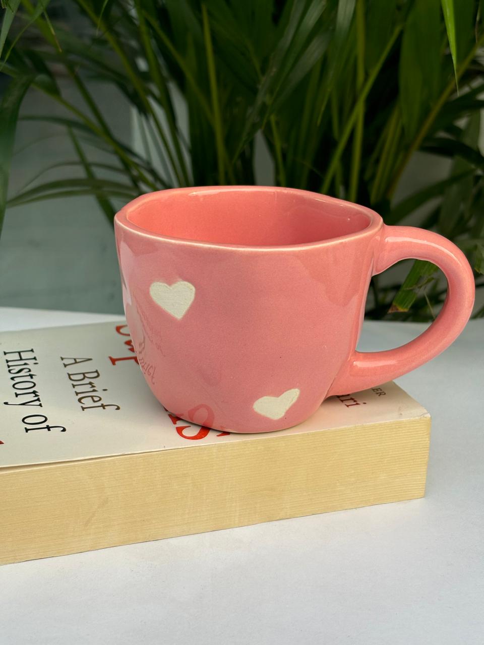 Pink Heart Diamond Coffee Mug with Saucer Combo (Set of 2)