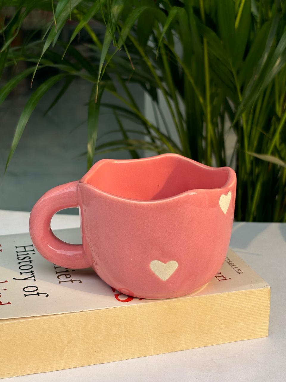 Pinterest Pink Heart Coffee Mug with Saucer Combo (Set of 2)